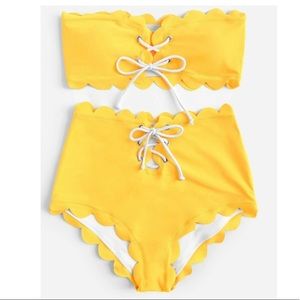 Yellow Lace scalloped Bikini Swimsuit